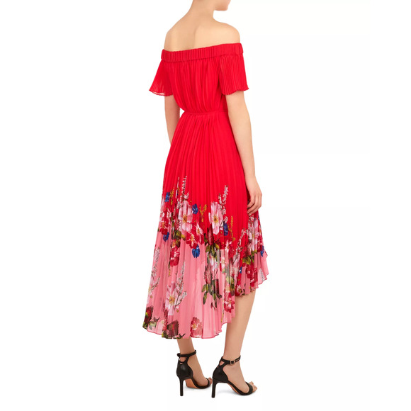 NWT Ted Baker Berry Sundae Bardot Floral Off-Shoulder Pleated Hi-low Dress Red 0 - Picture 2 of 8